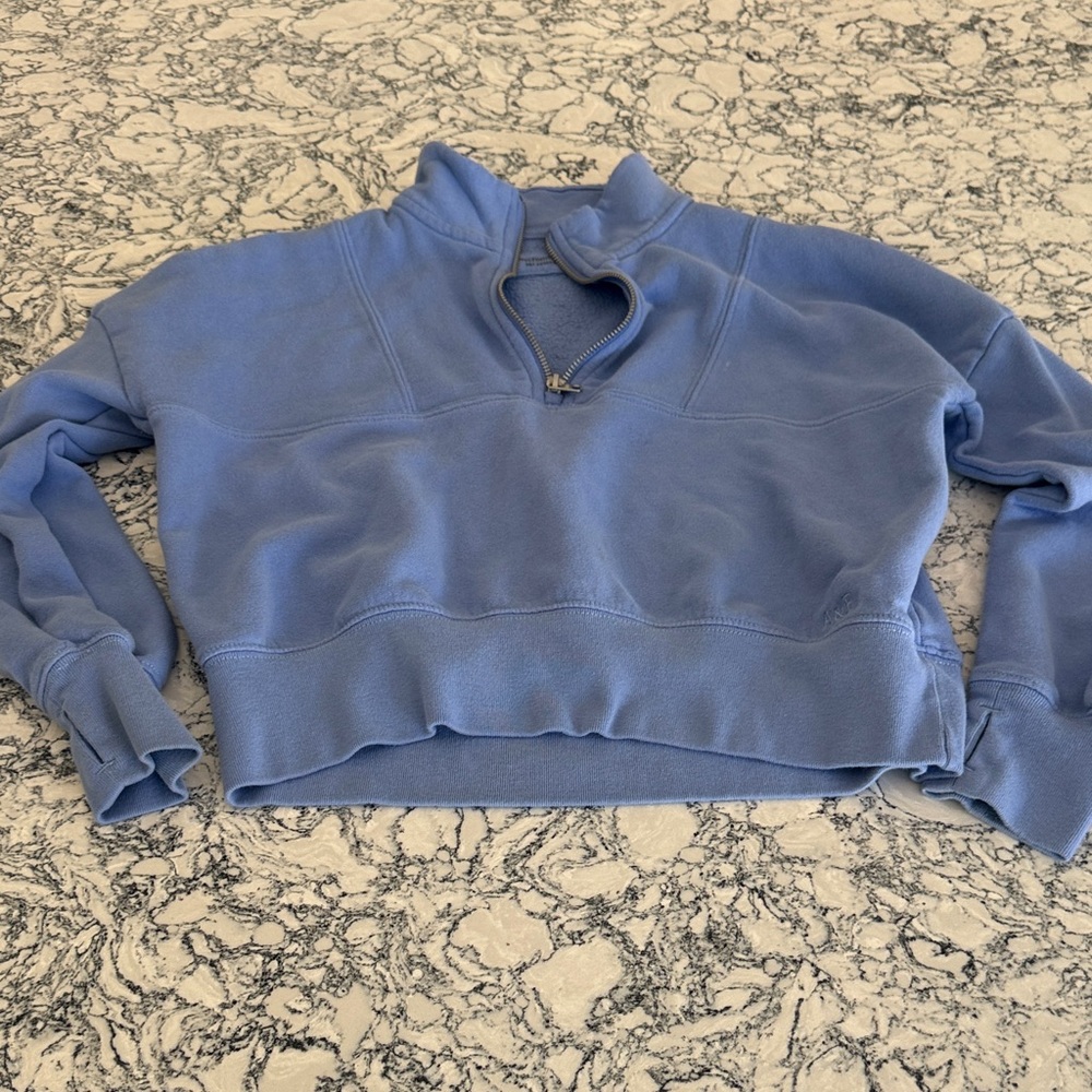 abercrombie kids Light Blue Quarter-Zip Cropped Sweatshirt